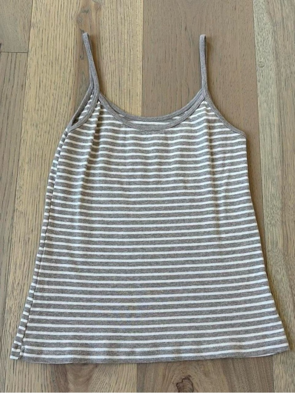 Brandy Melville Cream and Taupe Striped Spaghetti Strap Tank